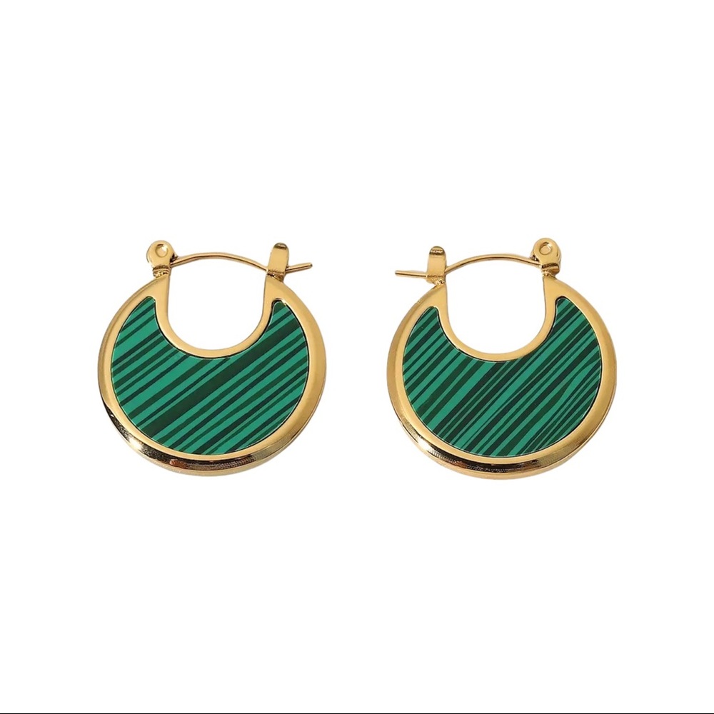 Stainless Steel Retro Moon Malachite Earrings - Picture 5 of 10
